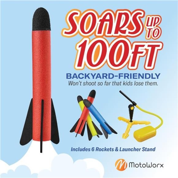 Toy Rocket Launcher for kids – Shoots Up to 100 Feet – 6 Colorful Foam Rockets - Picture 4 of 7